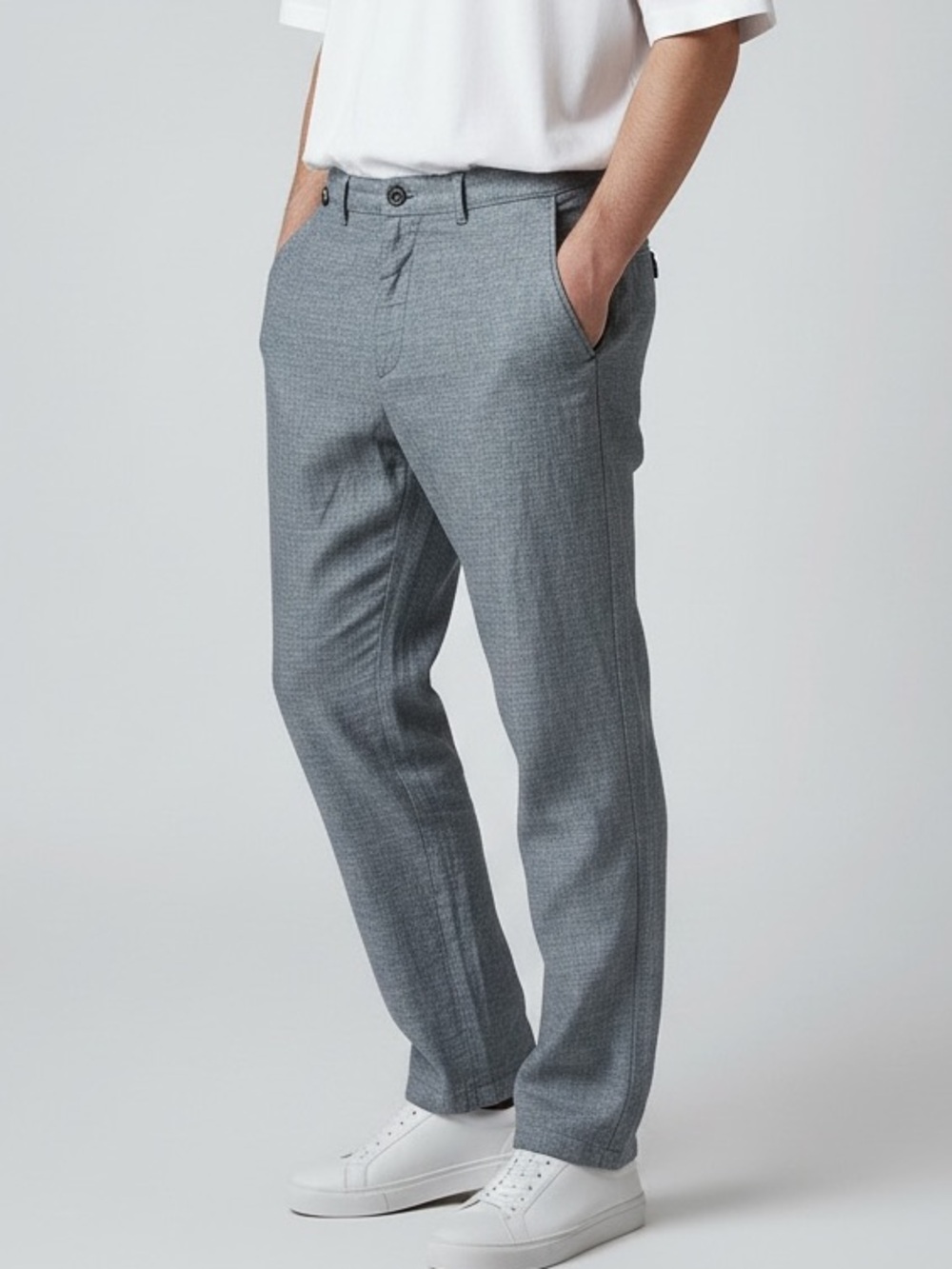 Zara Men's Light Gray Textured Linen-Blend Trousers size 31